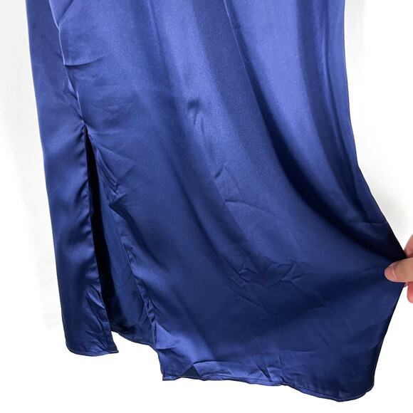 Superdown Frida Side Slit Dress Navy Blue Midi Satin Sleeveless Sz M - Picture 6 of 12